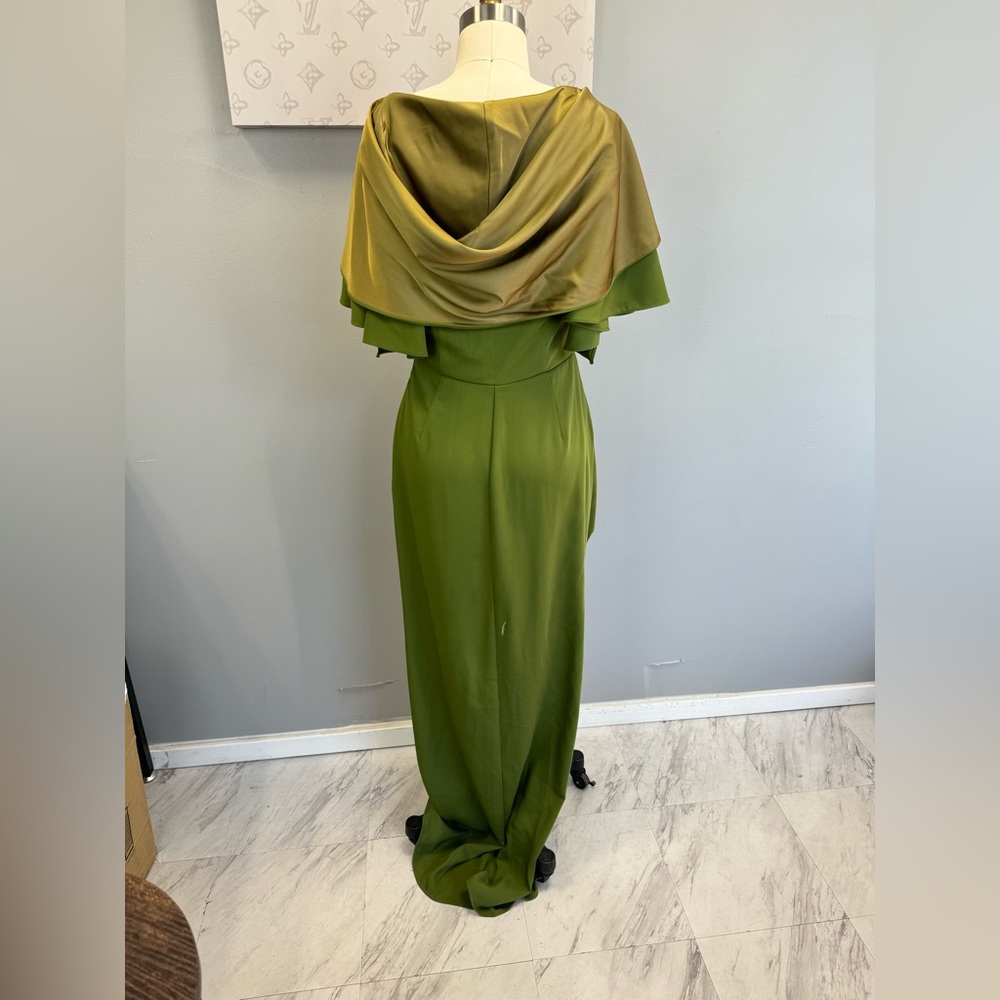 Unique Vintage Olive and Khaki Draped Maxi Dress - Picture 6 of 6